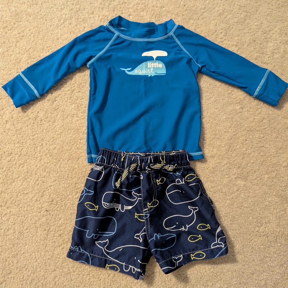 Baby Boy 9 Month Whale Swimsuit Rash Guard And Trunks